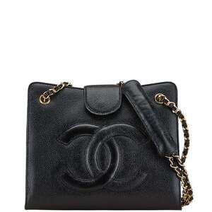 CHANEL Black Caviar Leather Logo Shoulder Bag